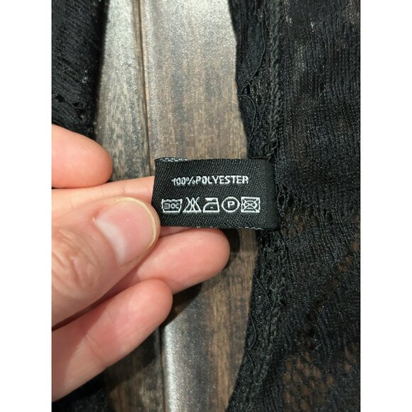 Black Lace Open Front Long Kimono Cardigan Wrap Paisley Print Whimsigoth Witchy - Picture 6 of 8